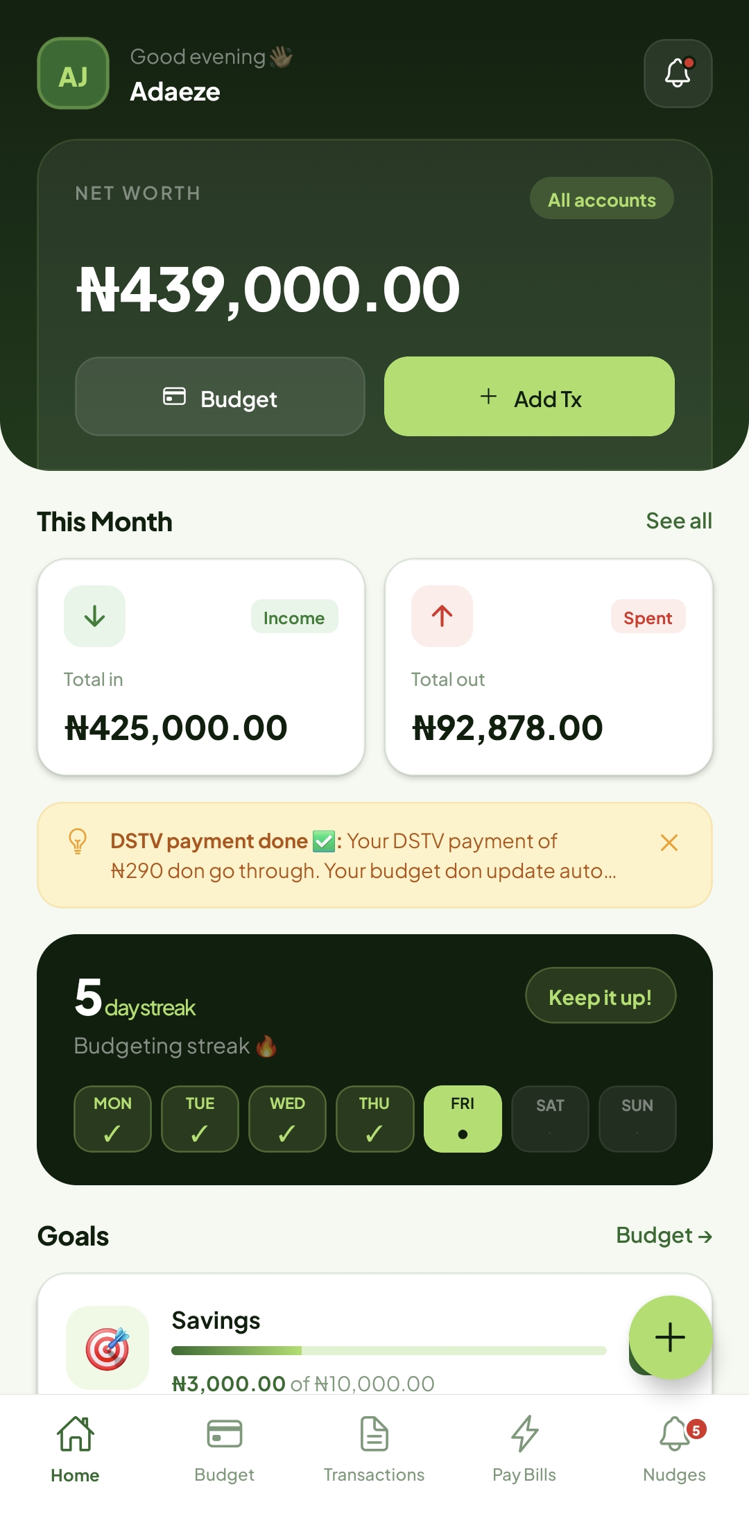 Home screen